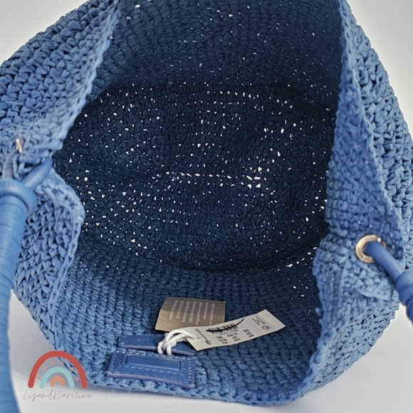 New! Madewell The Camren Straw Bag with Leather Trim in Distant Ocean - Picture 12 of 16